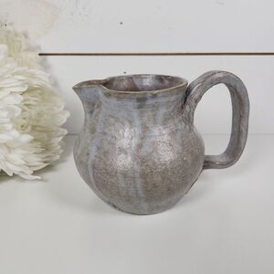 Vintage Studio Pottery Creamer Pitcher Grey Drip Glaze | Pitcher Vase Art